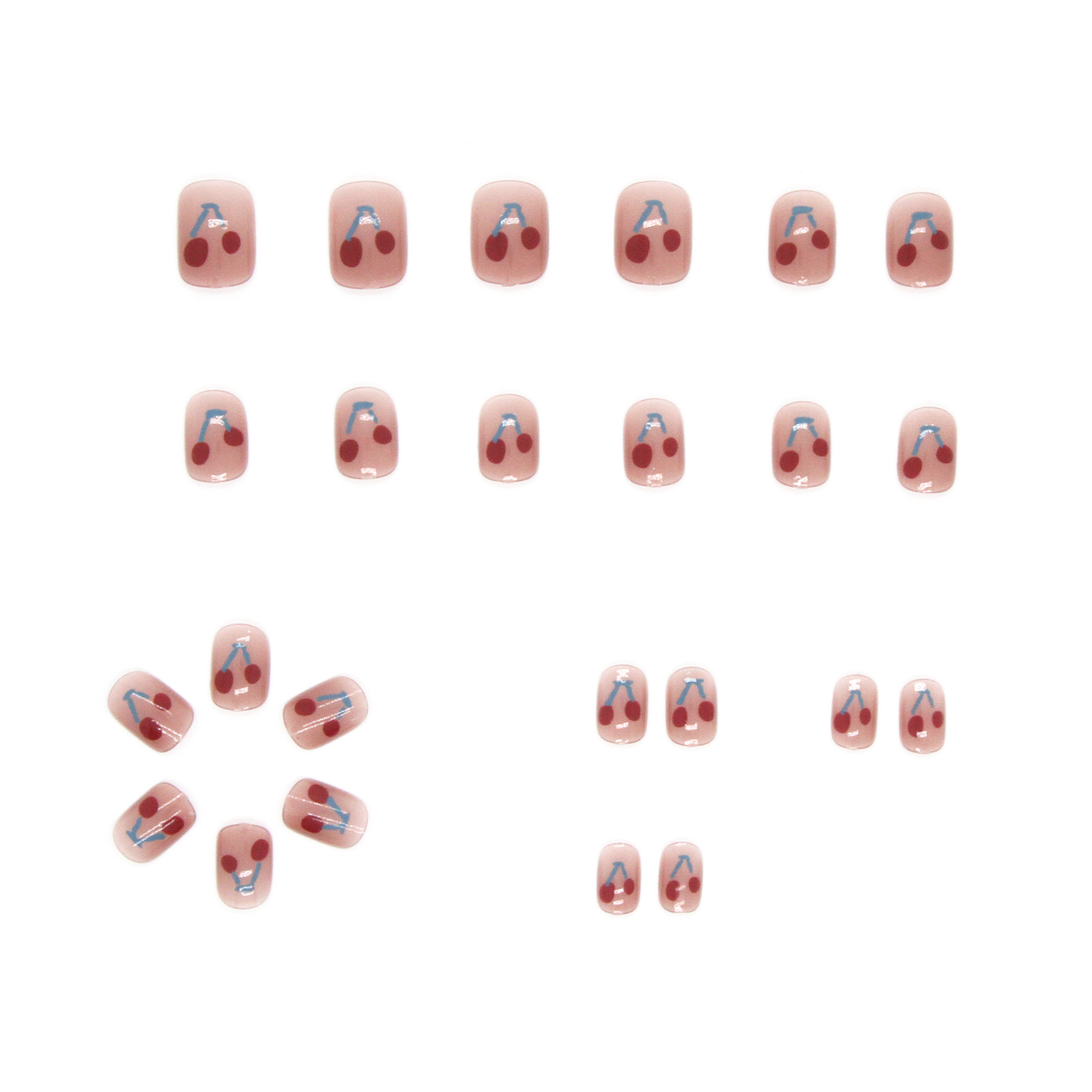 Nail Stickers Cute Cherry Lake Blue Color Versatile Removable Wearable Nail Art Fake Nails