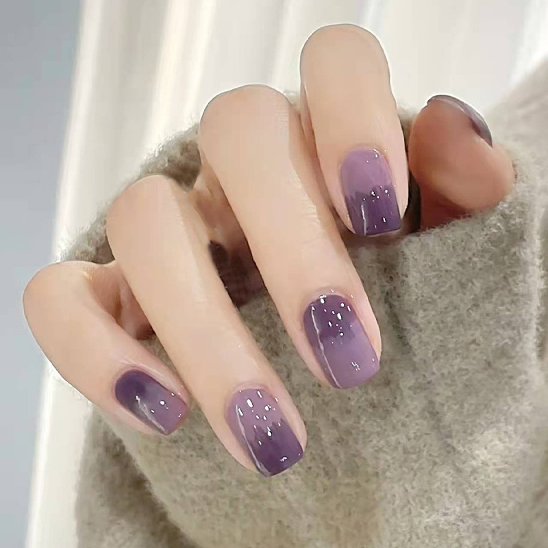 Wearable fake nails finished taro purple manicure gradient nail stickers detachable nail stickers short and simple