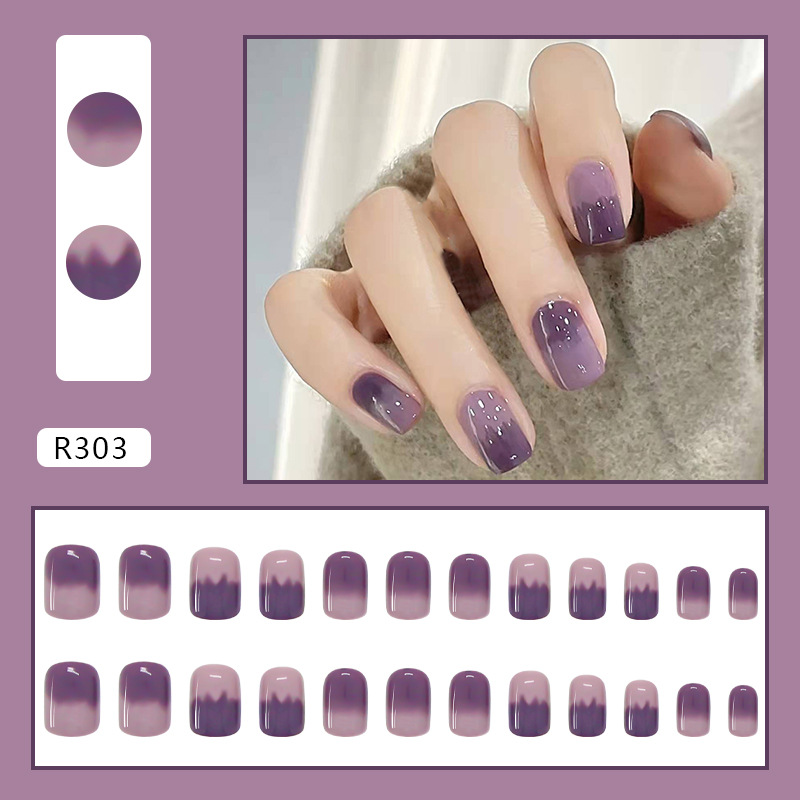 Wearable fake nails finished taro purple manicure gradient nail stickers detachable nail stickers short and simple