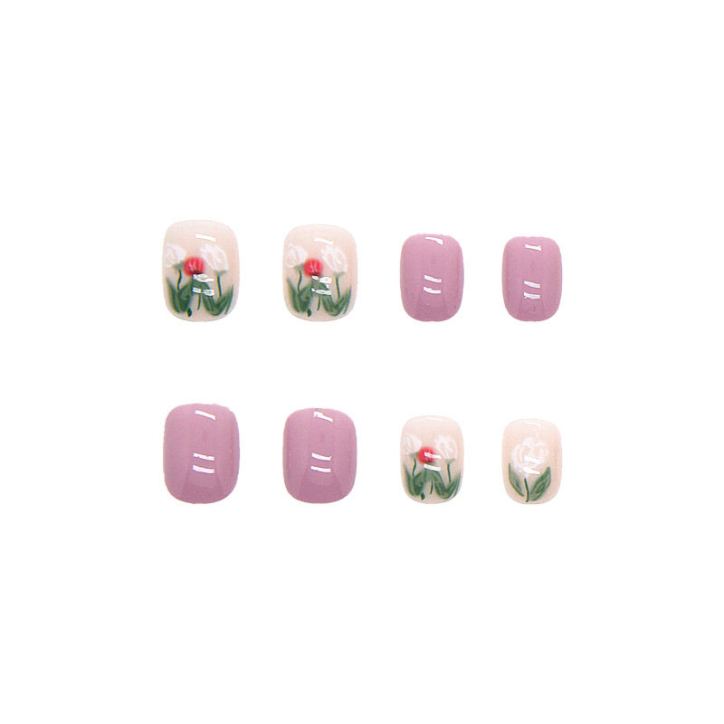 24pcs Fresh Flower Short Nail Art Finished Removable Wearable Nail Stickers