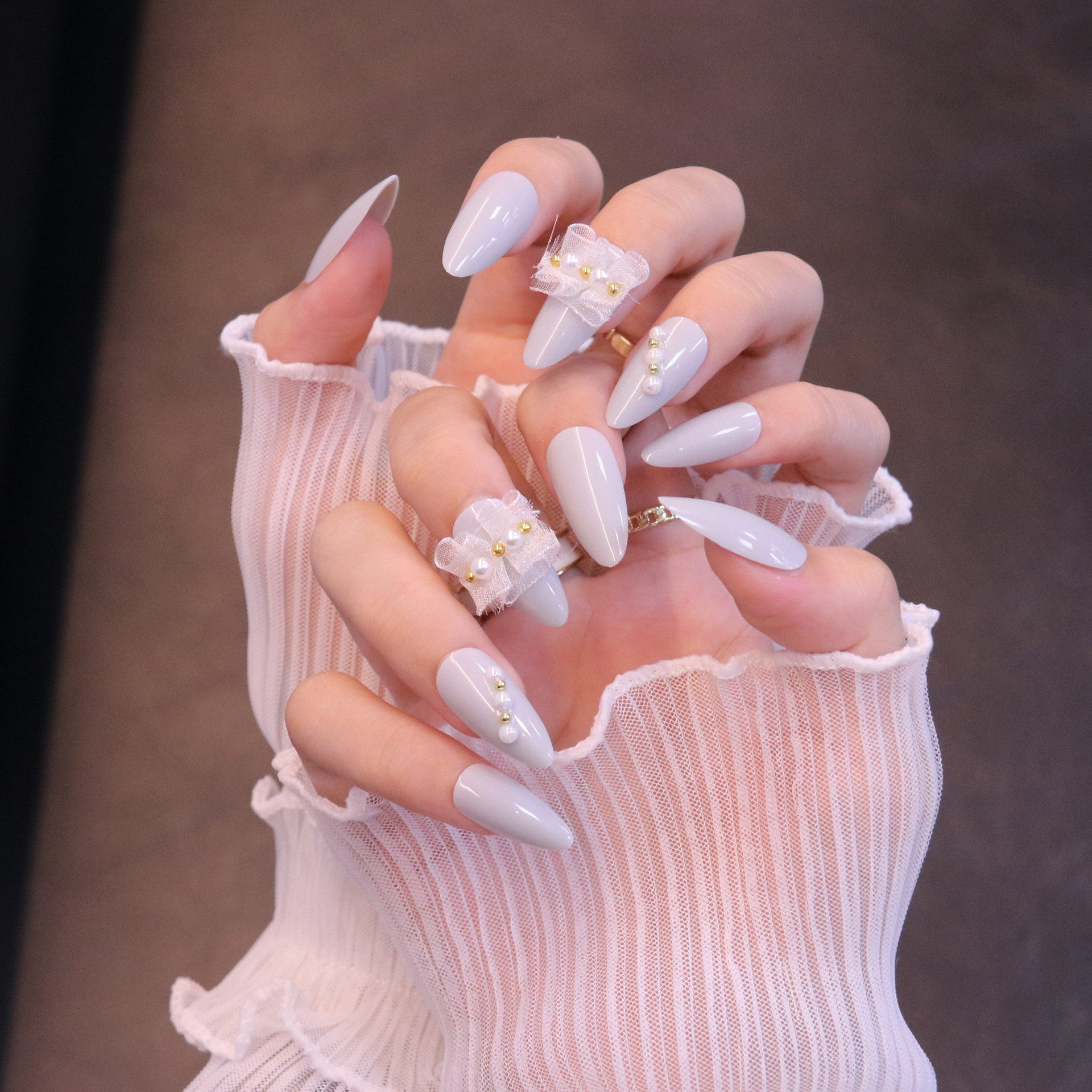 24PCS Nail Pieces Finished Fake Nail Patches Long Removable Nail Pieces
