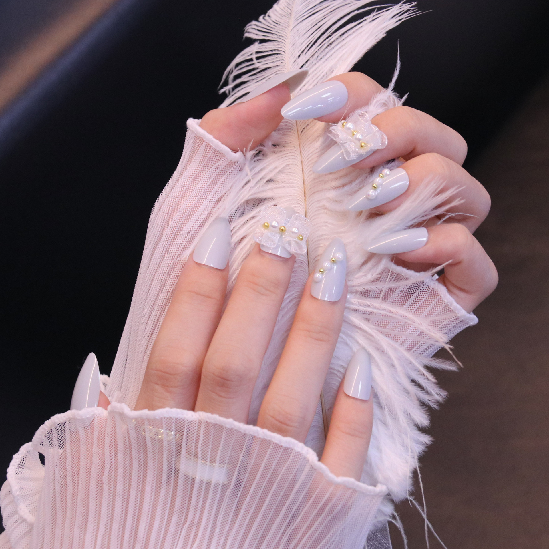 24PCS Nail Pieces Finished Fake Nail Patches Long Removable Nail Pieces