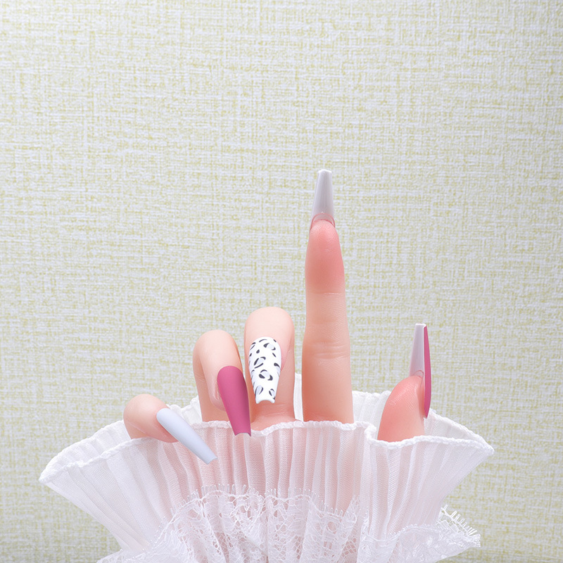 24PCS Nail Art Rose Red Leopard Frosted Long Ballerina Strips