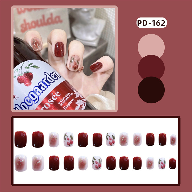 24PCS red plum soft nail fake nail piece wear nail sticker finished nail piece sticker