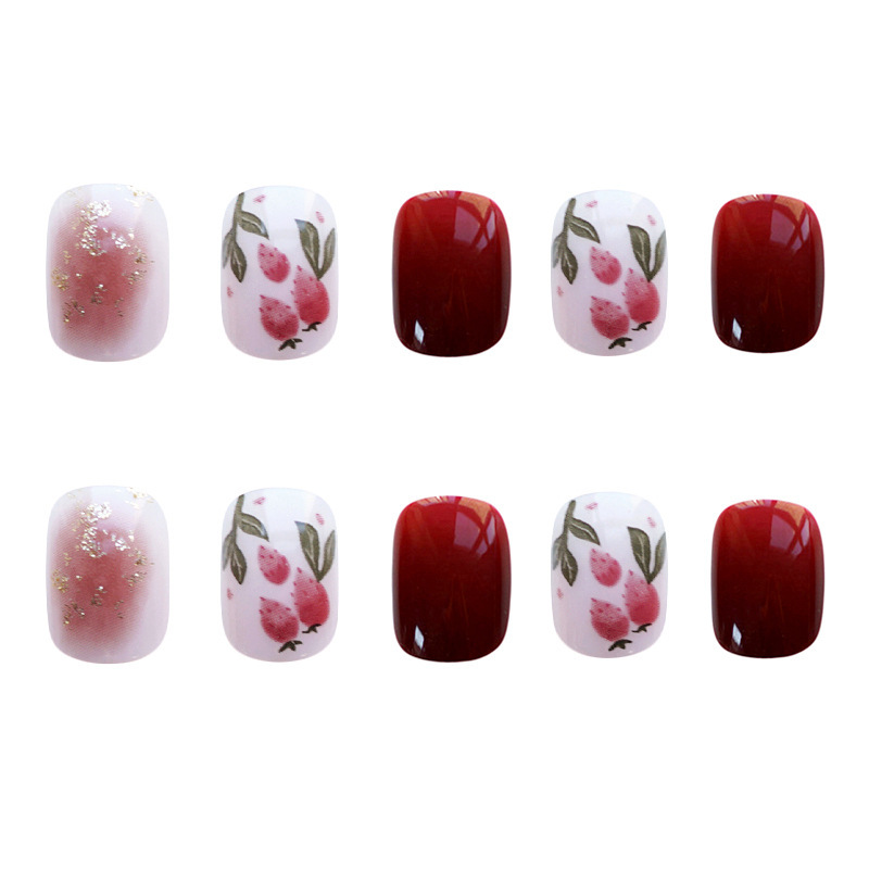 24PCS red plum soft nail fake nail piece wear nail sticker finished nail piece sticker