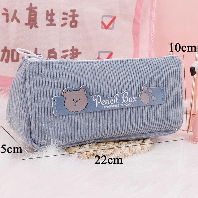 Pencil Case Korean Corduroy Pencil Bag Trousse Large Capacity Stationery Pen Case Estuches School Supplies Cute Pencilcase