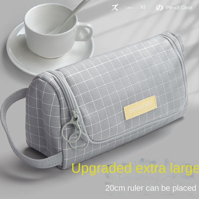 Portable Student Large-capacity Cute Girl Heart Korean Version of Double-sided Canvas Stationery Storage Bag Pencil Case