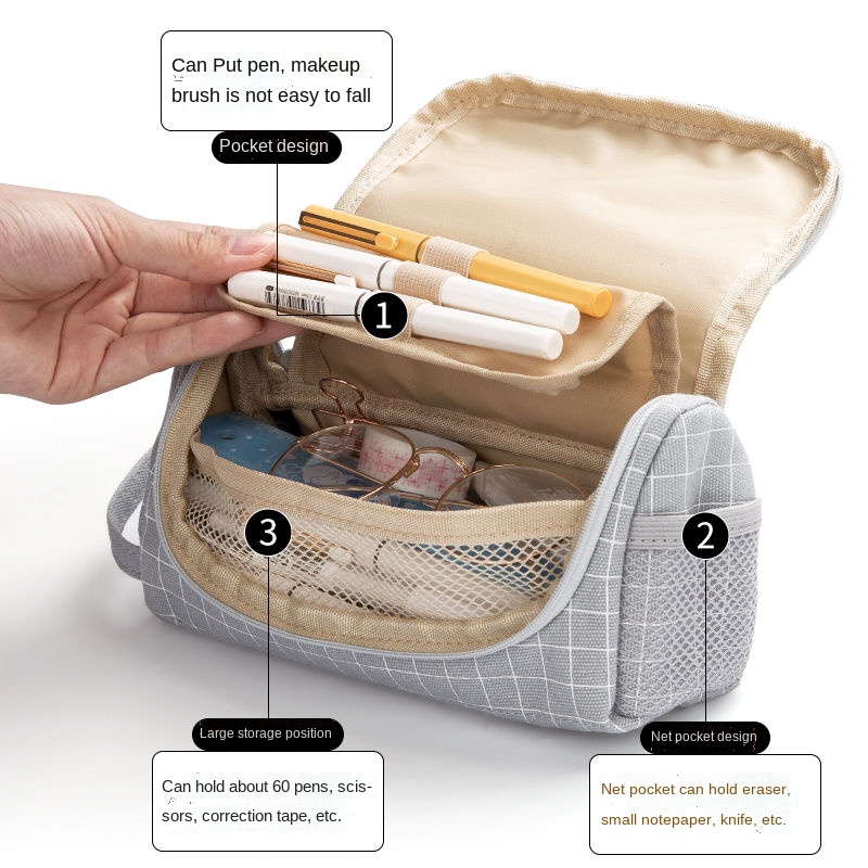 Portable Student Large-capacity Cute Girl Heart Korean Version of Double-sided Canvas Stationery Storage Bag Pencil Case