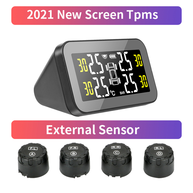Big Screen TPMS Smart Car Tire Pressure Monitor System Solar Power Intelligent Adjustable LCD Screen Wireless 4 tire