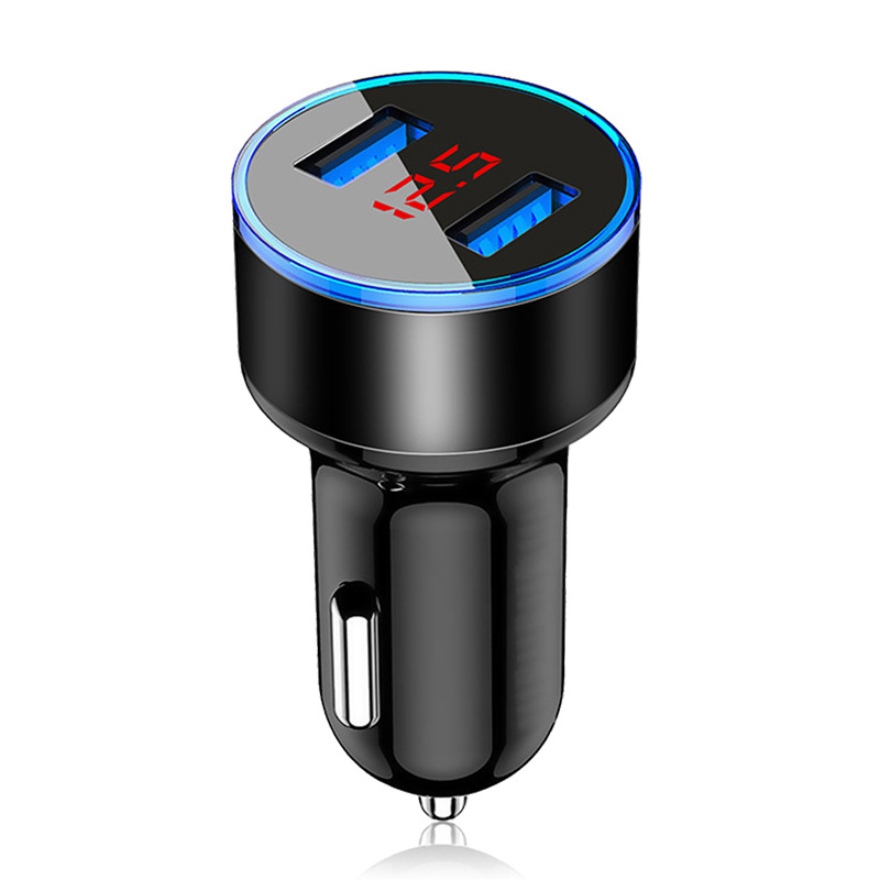 Car Charger For Cigarette Lighter Smart Phone USB Adapter Mobile Phone Charger Dual USB Digital Display Voltmeter Fast Charging