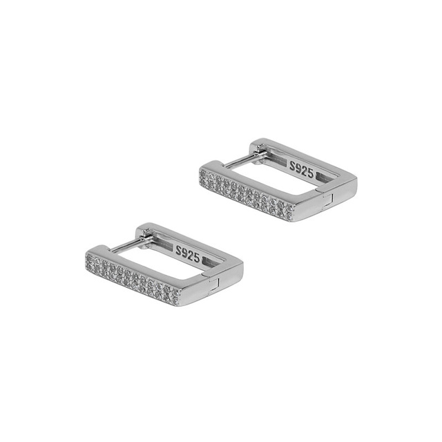 Rectangular Shape Design Hoop Earrings Simple Geometric Zircon Pure Sterling 925 Silver For Women's Party Jewellery