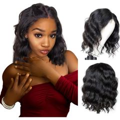 【Promotion】 Short Wigs for Black Women Hiar Wavy Short Wig Middle Part Shoulder Length Natural Look Breathable Adjustable Net for Daily, Event, Office- H03 Black FREE SIZE