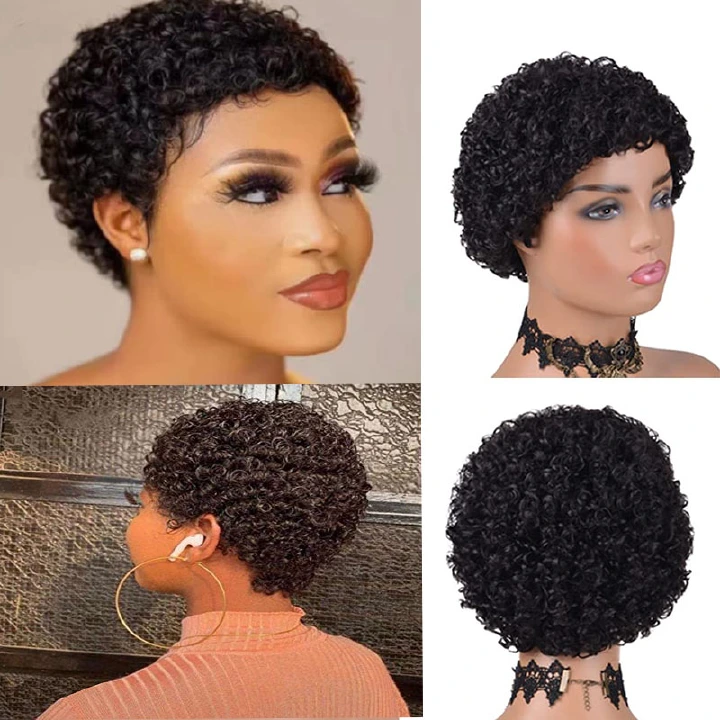 Short Hair Afro Kinky Curly Short Wigs For Black Women Wig Pixie Cut Wig Natural Black Color Curly Wigs - BW02
