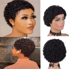 Short Hair Afro Kinky Curly Short Wigs For Black Women Wig Pixie Cut Wig Natural Black Color Curly Wigs - BW02 1B # one size