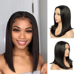 Straight Bob Hair Short Wig Middle Shoulder Length Daily Wig Party Wigs for Women - H04 Black one size