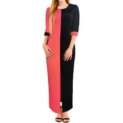 [Gift] Elegant Woman Mid-sleeve Maxi Dress Knees Ankle Length Soft Colorblock Dresses Office Fashion Lady for Commute & Date Out & Party & Office XL Watermelon Red
