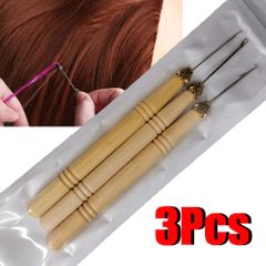 3 Pcs Latch Hook Crochet Needle for Dreadlock Extensions Pulling Microneedle for Tinsel Hair Extension Hook Needle-Wooden Handle for Hairdressing & Hairstyling Wood 3PCS