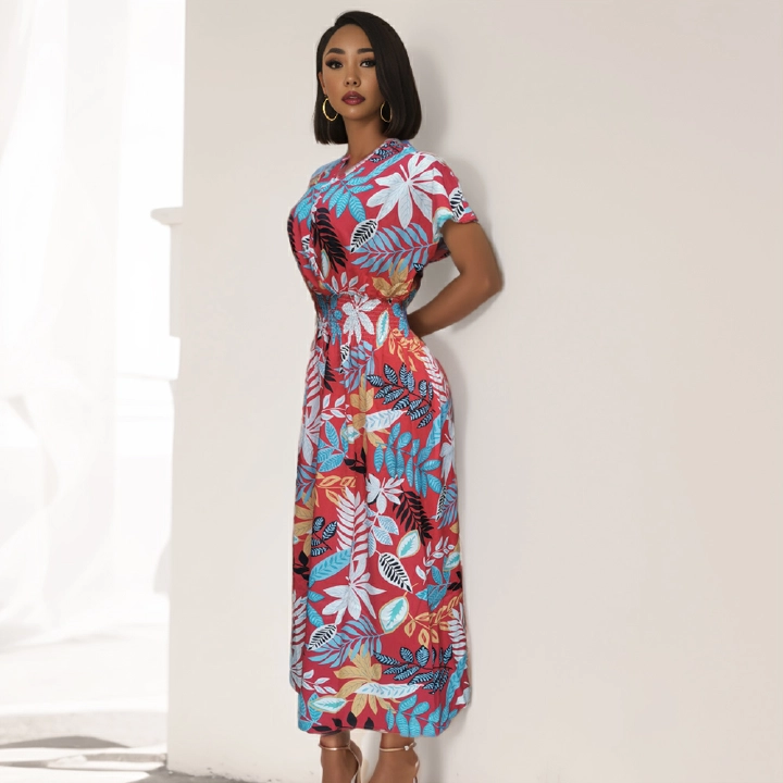 Women Printed Sexy New Popular Slim fitting long skirt  Fashion Ladies  Summer Short Sleeve  Dress  for Commute &Vacation &Date LH310