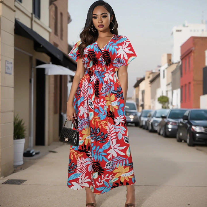 Women Printed Sexy New Popular Slim fitting long skirt  Fashion Ladies  Summer Short Sleeve  Dress  for Commute &Vacation &Date LH310