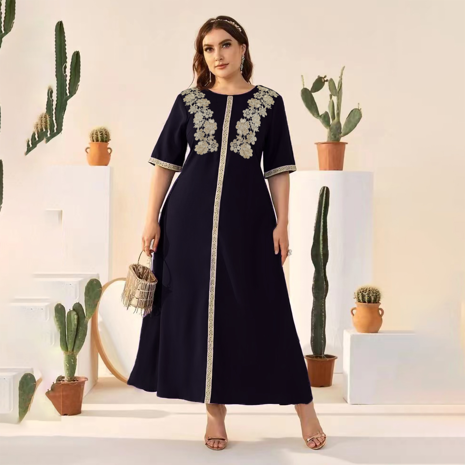 Women New Style Dresses High quality  Long Dress Women  Plus Size Ladies Casual Maxi Dress Muslim Long Skirt LH327 Black,XL