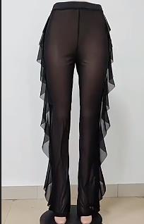 Sheer Mesh Beach Pants Women Sexy Waist Ruffle Wide Leg Trousers Fashion Trough Outfits Trousers