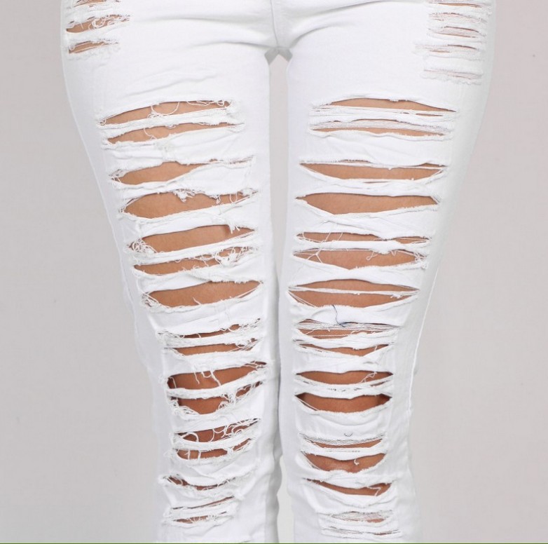 Fashion Skinny Jeans Women Pants Holes Destroyed Knee Pencil Pants Casual Trousers Stretch Jeans