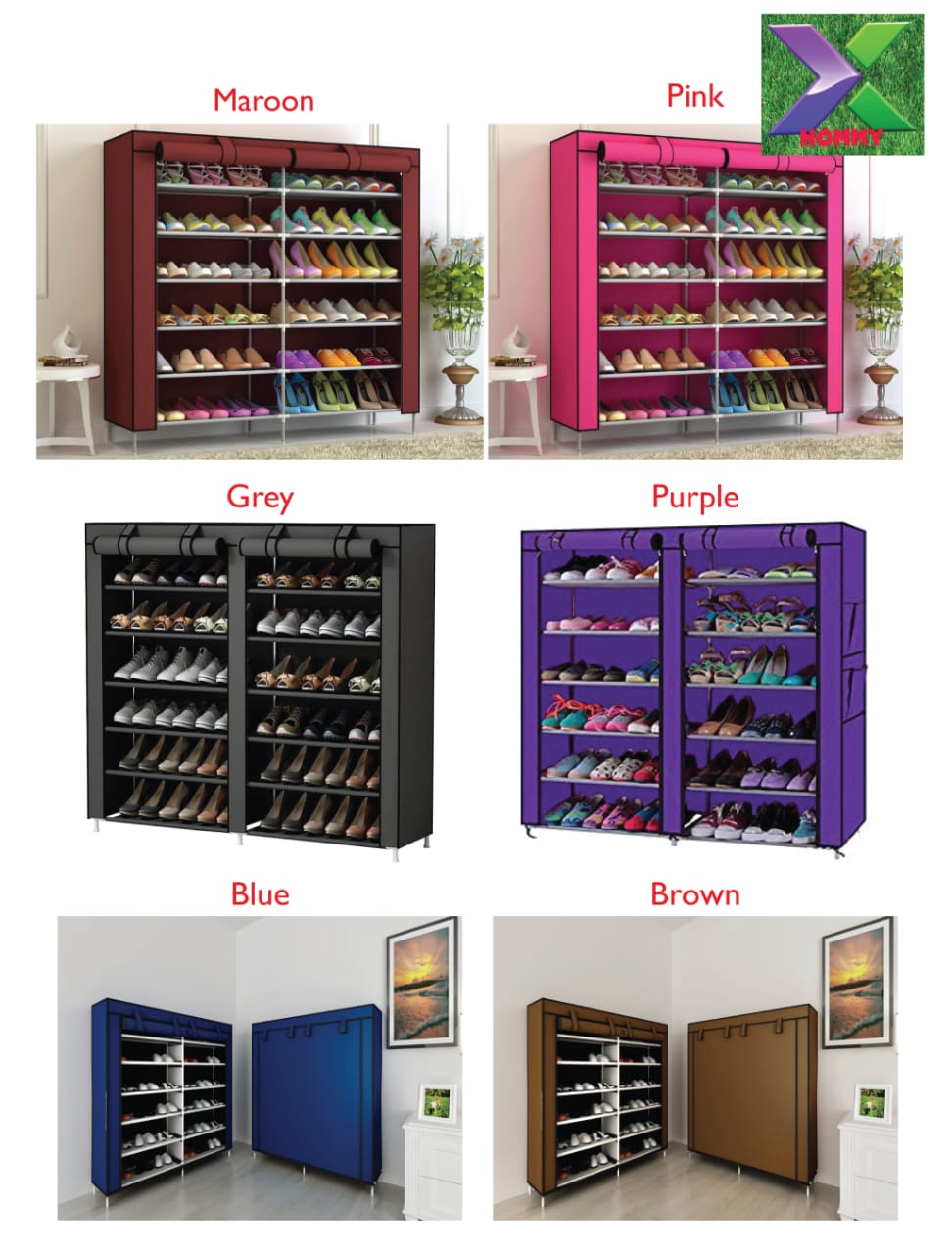 Hommy Wardrobe Large Capacity Assemble Closets Portable  36 PAIRS 2 COLUMN 6 LAYERS SHOERACK