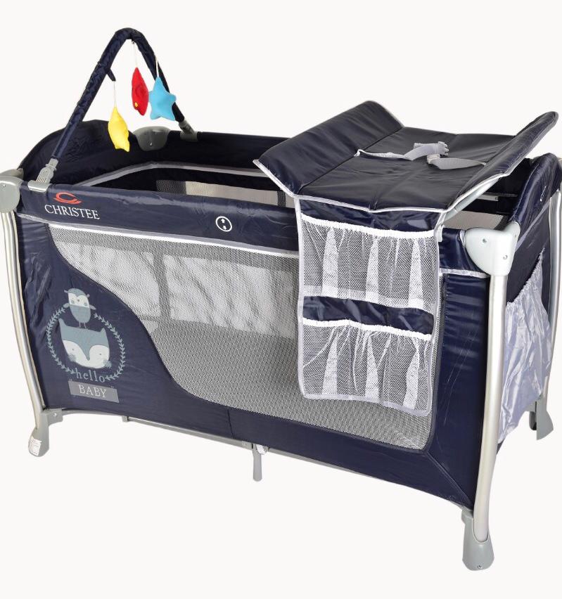 Generic play pen | Baby Playpen With Changing Station And Overhead Toys | Diaper and wipes storage rack Brakes on two wheels increase safety and convenience | Whole Size: 42″ x 30″ x 28.5″ (L x W x H)