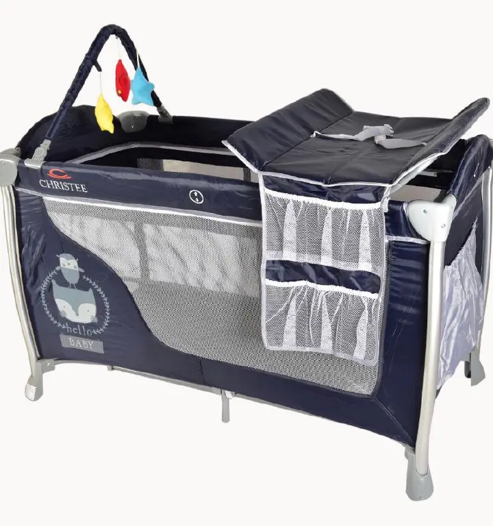 Generic play pen | Baby Playpen With Changing Station And Overhead Toys | Diaper and wipes storage rack Brakes on two wheels increase safety and convenience | Whole Size: 42″ x 30″ x 28.5″ (L x W x H)
