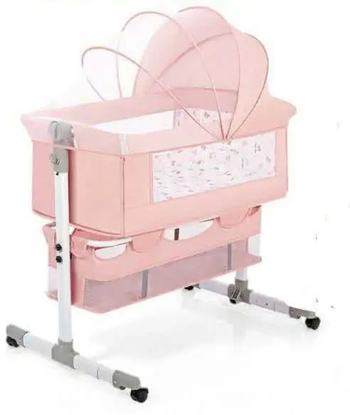 Baby Bassinet,  Bedside Sleeper, Foldable Baby Bed to Bed,  Adjustable Portable Bed for Infant/Baby / Newborn, with Mosquito Nets, Large Storage Bag, Comfortable Mattresses, Lockable Wheels(Pink)