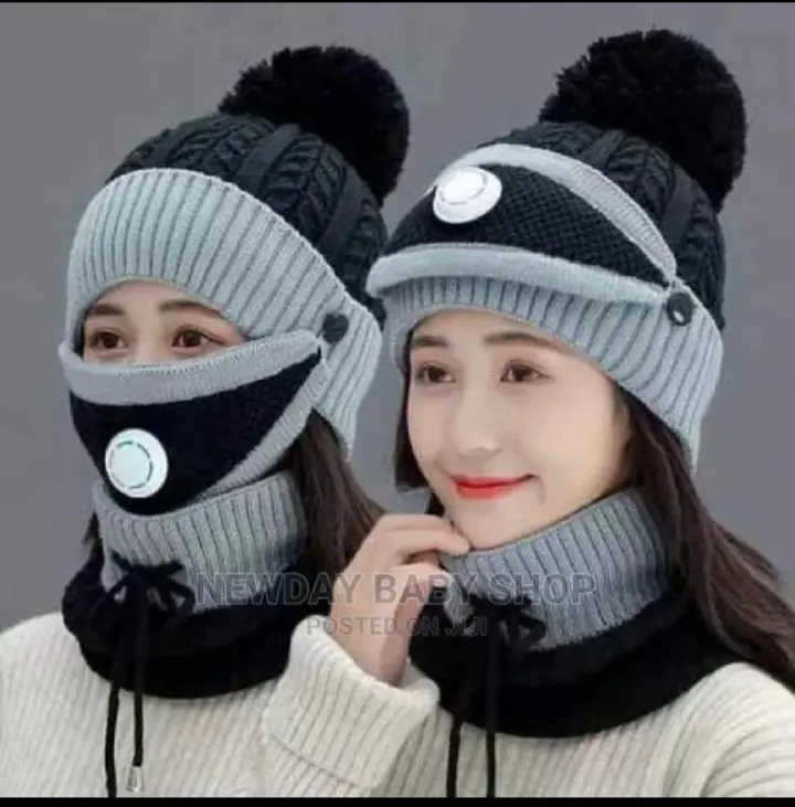 Kids Hat/Neck Warmer/Mask | DirkFigge 3 in 1 Womens Winter Scarf Set Kids Knitted Beanie Hat Circle Scarf Set with Detachable Knitting Face Cover Knitted Scarf Pom Pom Bobble Cap Neck Warmer for Skin