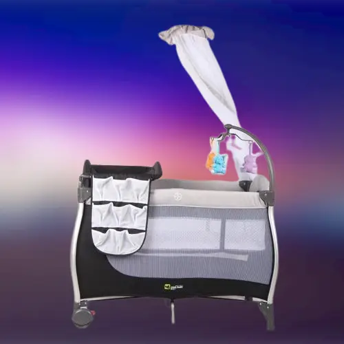 Generic Baby Playpen With Changing Station, and Stand Net  |  Hub Playpen - Charcoal Age-Newborn & Above  |  European standard, strong  |  With Brakes on two wheels increase safety and convenience