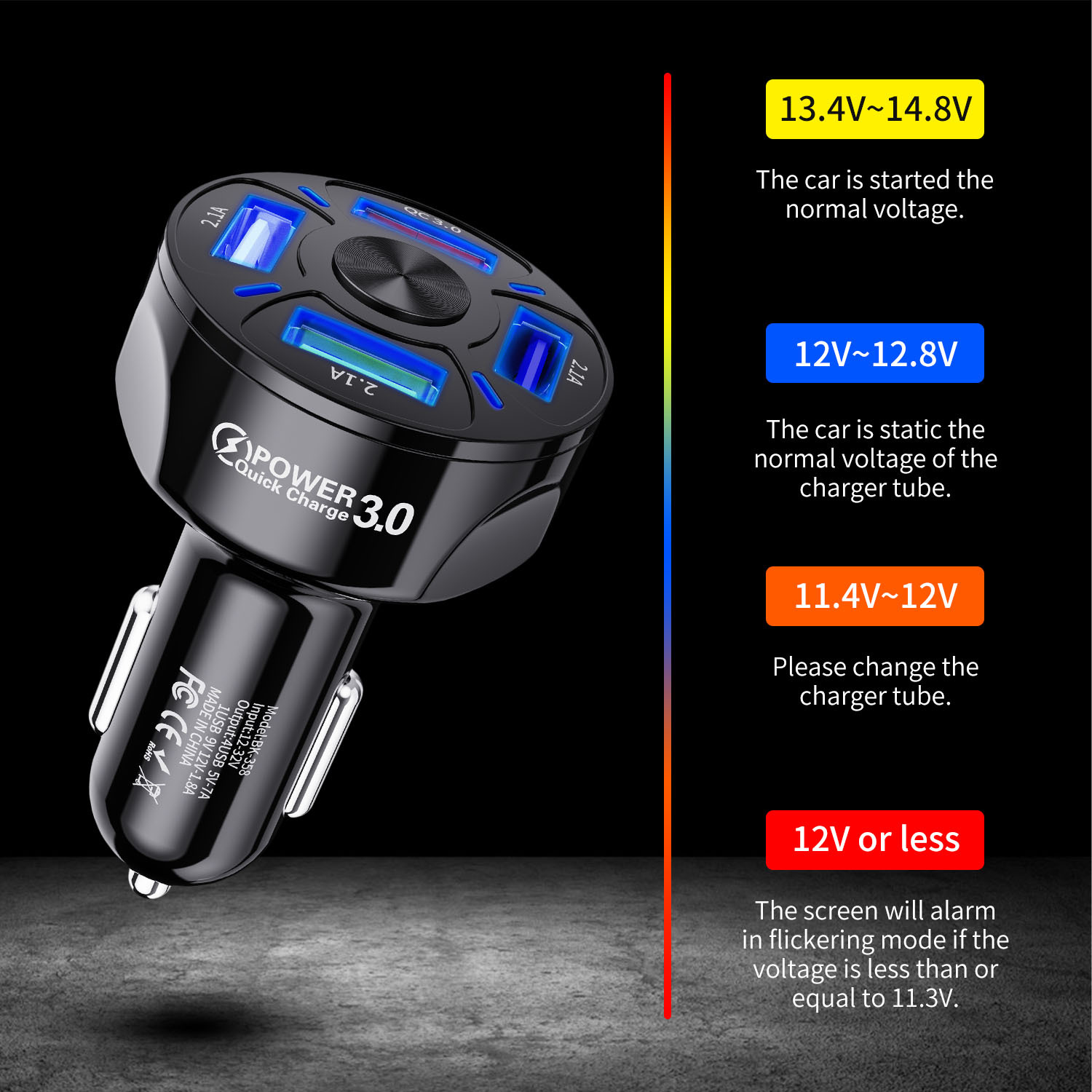 Mobile phone fast charging 7a car charging luminous car charger 4-port multifunctional USB car charging