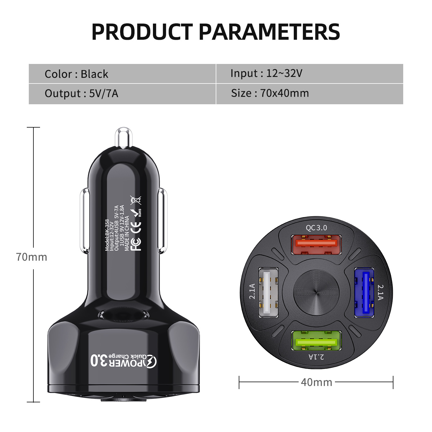Mobile phone fast charging 7a car charging luminous car charger 4-port multifunctional USB car charging