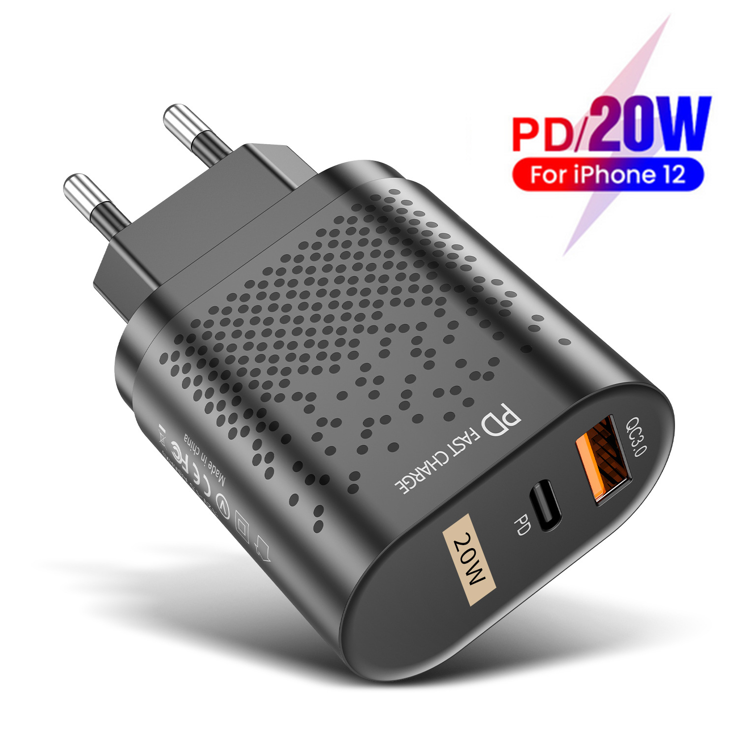 Qc3.0 fast charging PD charger 20W suitable for Apple 12 usb-a + type-C dual port charging head