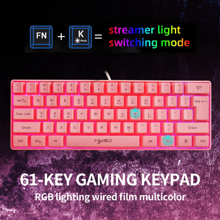 HXSJ 61 key game film keyboard RGB light mini keyboard multiple shortcut key combinations