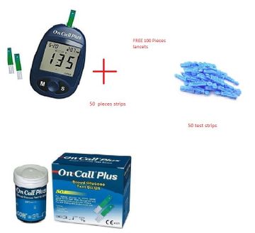 On Call Plus Blood Glucose Meter With 50 Strips Plus 100 FREE Lancets Blue