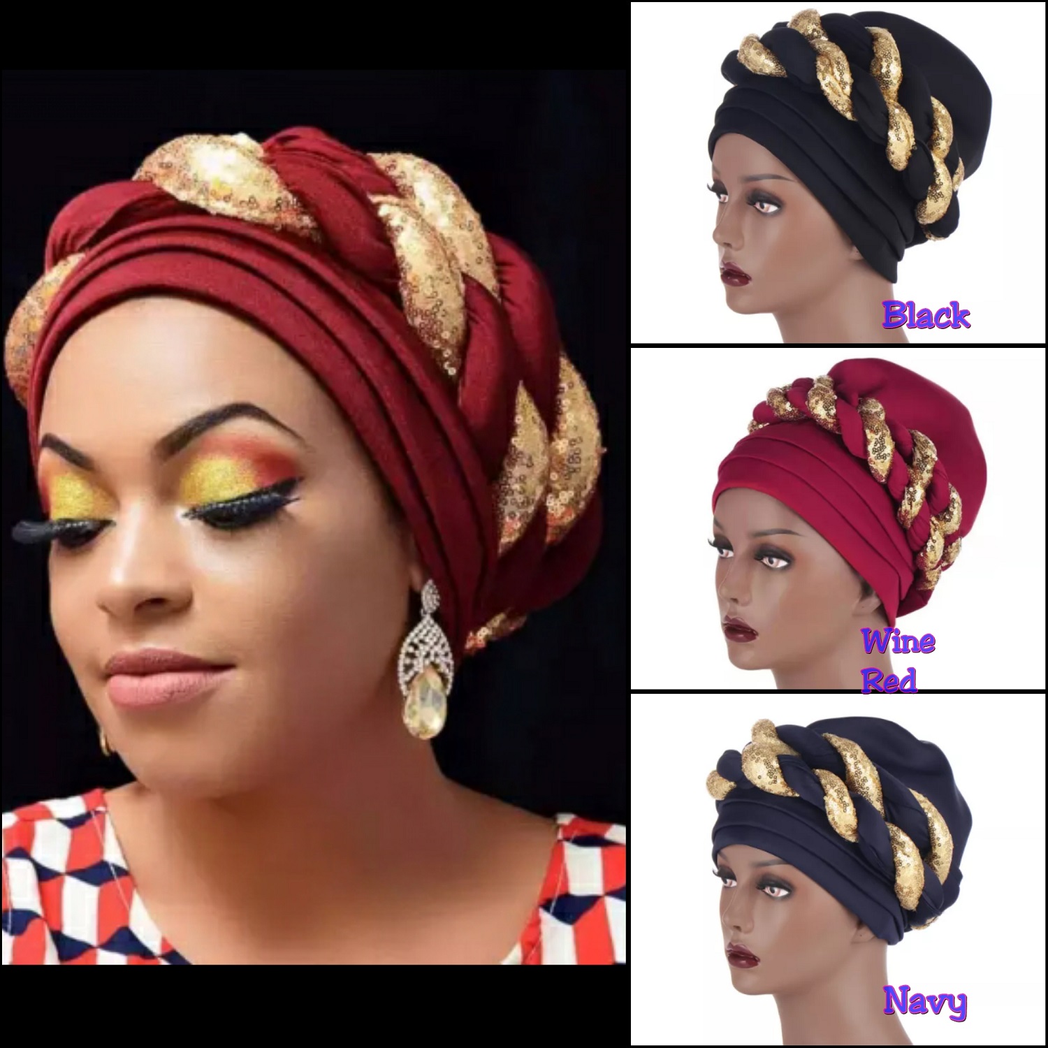 African Turban Headwear headgear headwrap Auto Gele Cap Muslim/indian Turban Hair Accesories