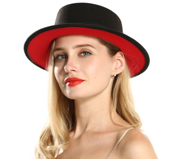 Two Tone Fedora Hats wide brim red bottom panama hats sun hats men/women fedora cap-flat top