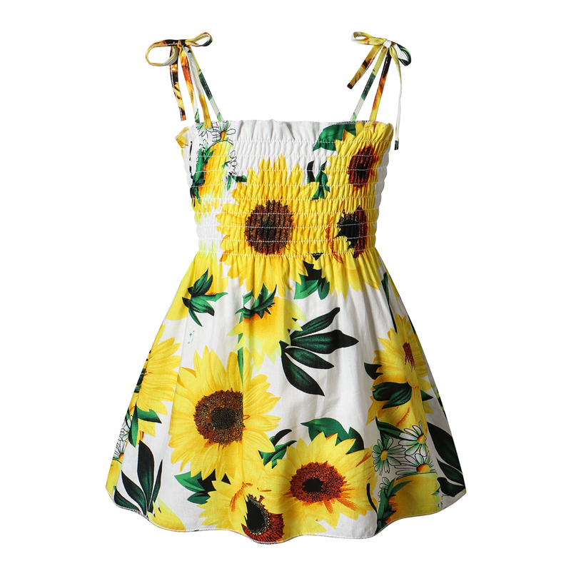 Kids Summer Sleeveless Strap Princess Dress Flower Print Children Clothes Girl Casual Sundress