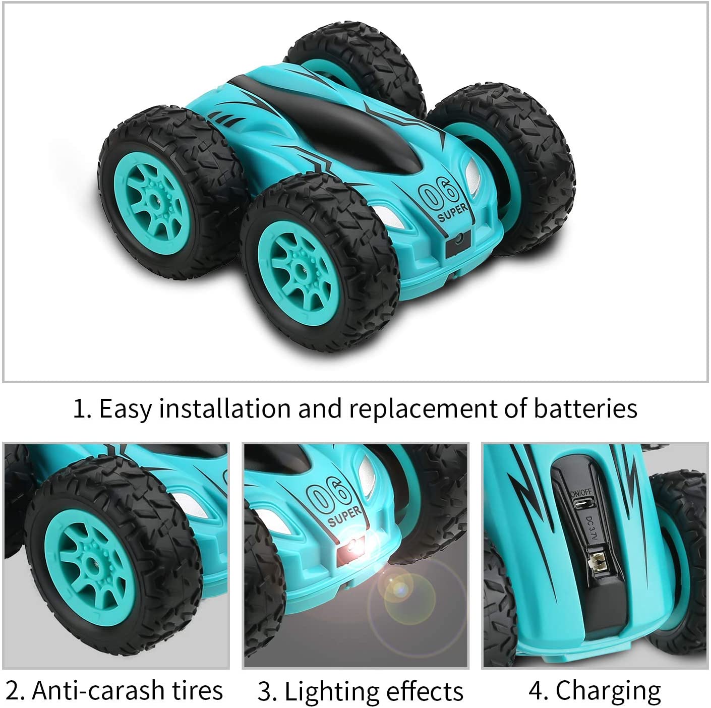 3.7 inch RC Car 2.4G 4CH Double-sided bounce Drift Stunt Car Rock Crawler Roll Car