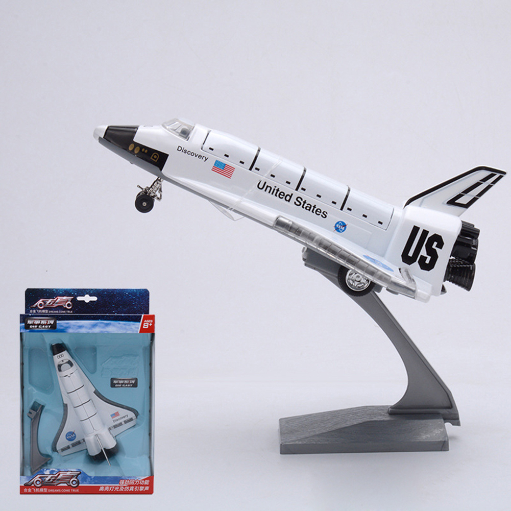 Diecast Space Shuttle Plane Pull back Model with Sound Light Display Stand Toy used
