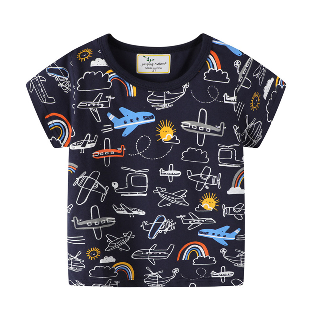 Jumping meters Boys Cartoon T shirts for Summer Children&apos;s Cotton Clothes Aircrafts Kids Tops Tees