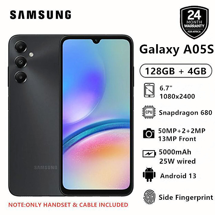 [Xmas Mege Sale] Samsung Galaxy A05S 128GB+4GB 50MP Triple Camera Snapdragon 680 6.7" 90Hz Display Android 13 5000mAh 25W Type-C Charge Smart Phones phone