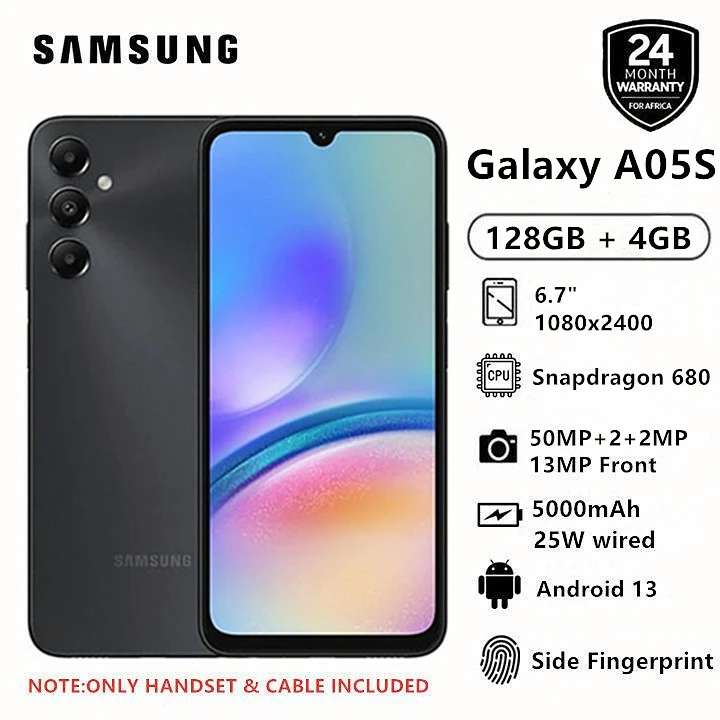 [Anniversary Sale] Brand New Samsung Galaxy A05S 128GB+4GB 50MP Triple Camera Snapdragon 680 6.7" 90Hz Display Android 13 5000mAh 25W Type-C Charge Smart Phones phone