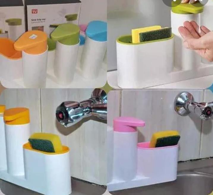 2_ sink tidy set with soap bottle.