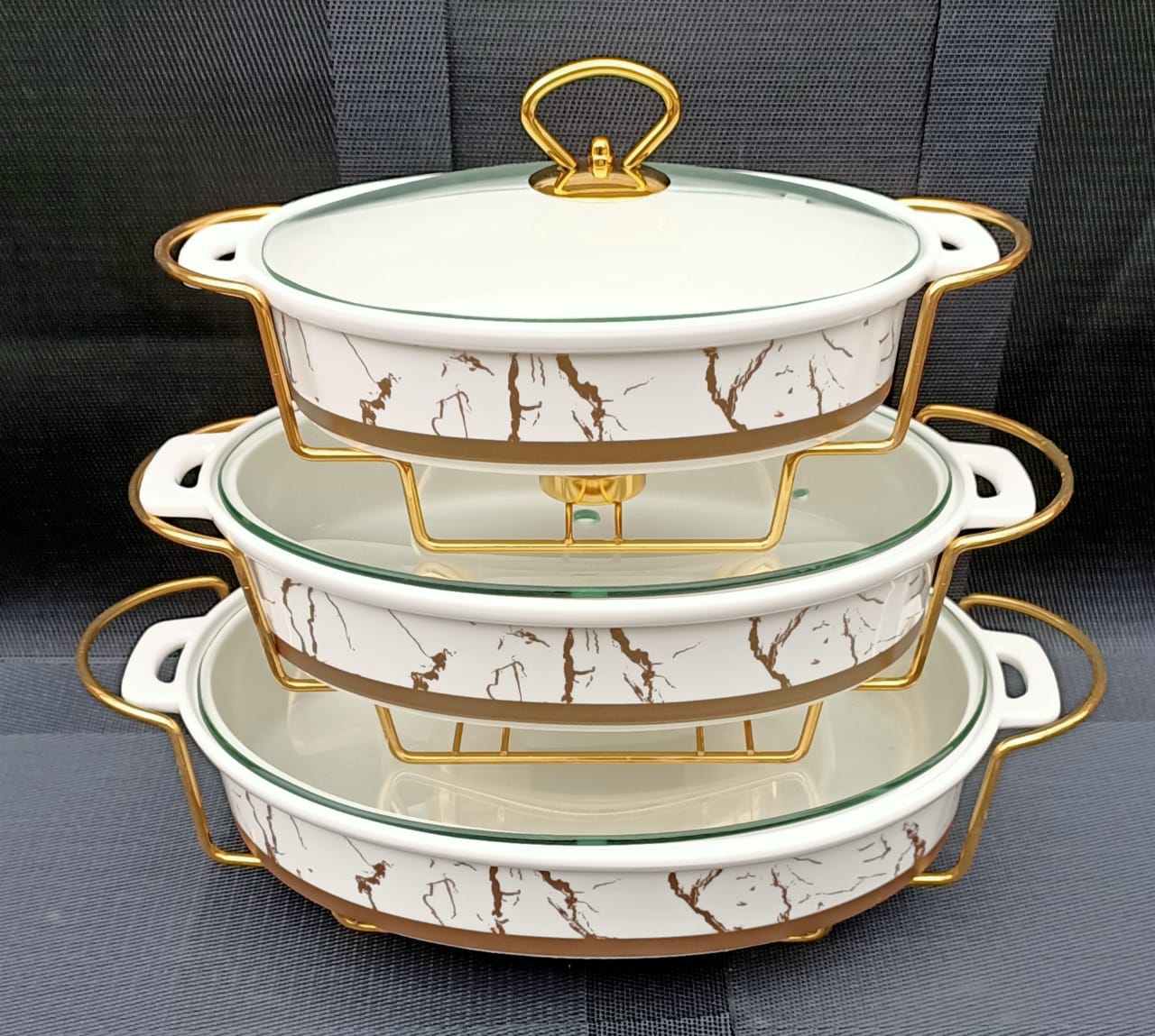 Set of 3pcs Kitchen  Oval ceramic food warmer