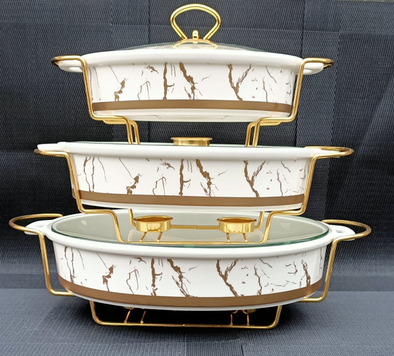 Set of 3pcs Kitchen  Oval ceramic food warmer