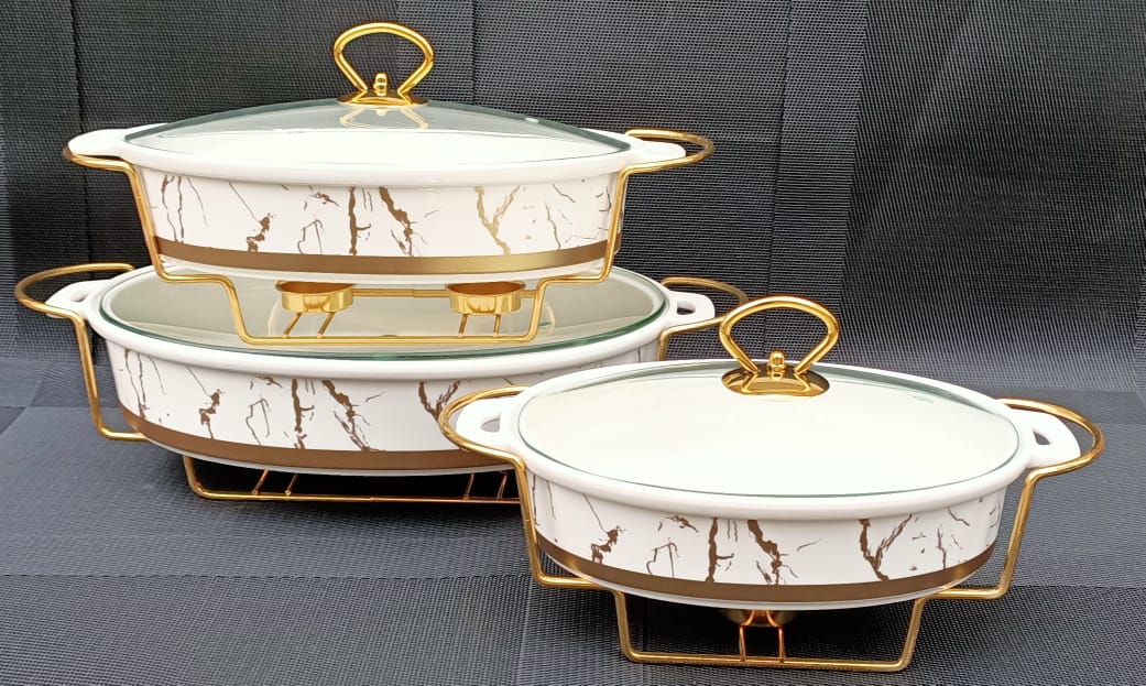 Set of 3pcs Kitchen  Oval ceramic food warmer