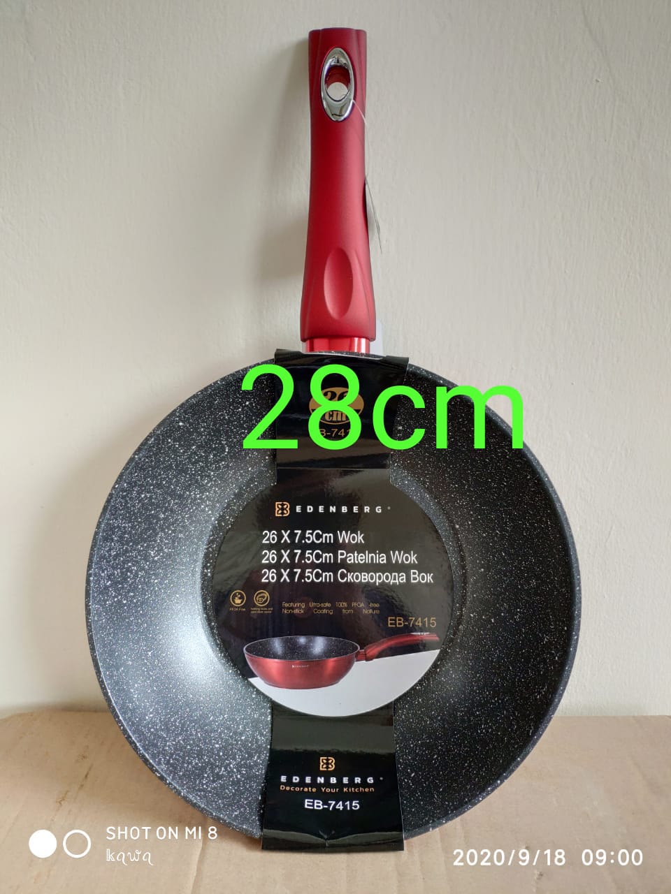 High quality 28 cm Edenberg granite deep fly pan with red handle